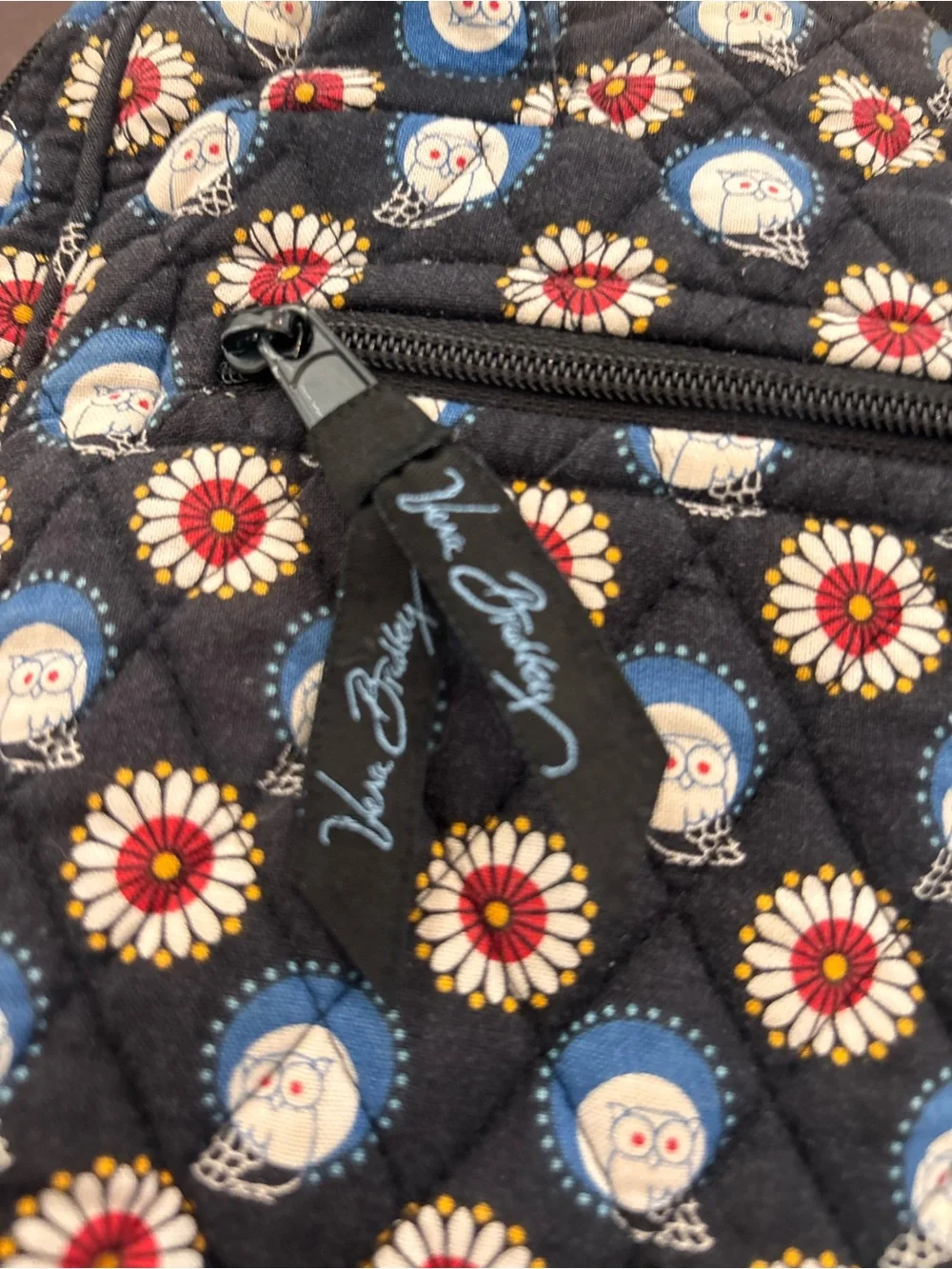 Vera Bradley Owl Black Quilted Floral & Medallion Backpack
